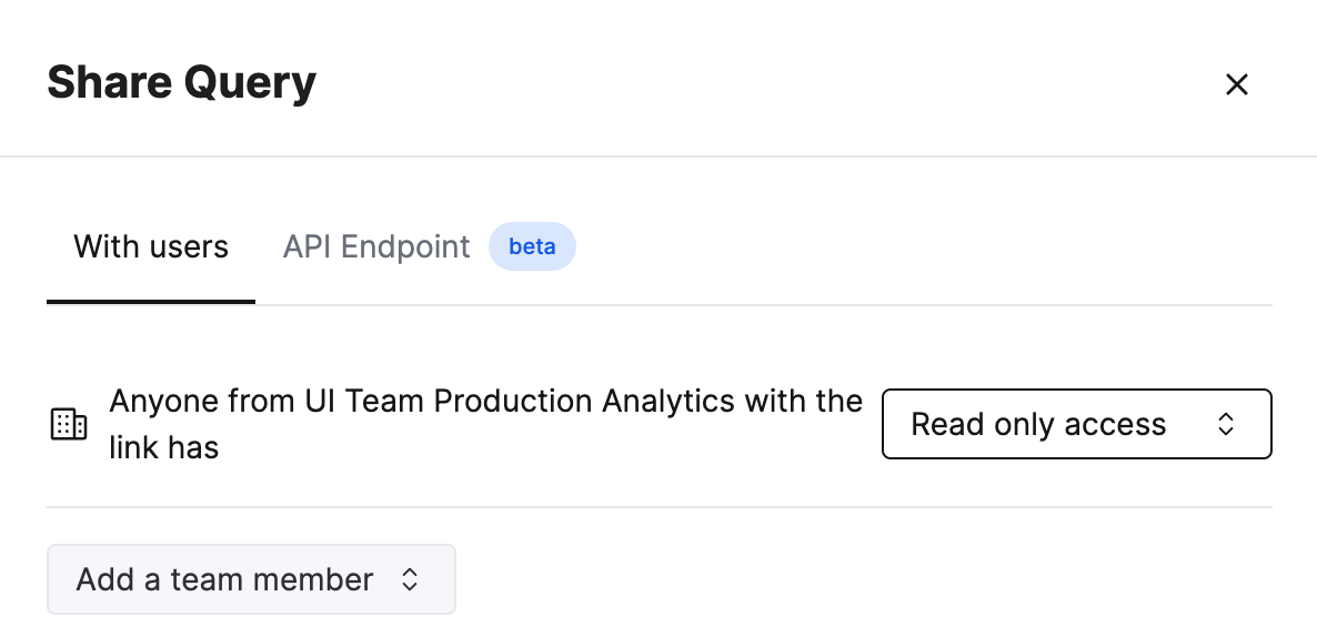 Редактор запросов ClickHouse Cloud с показом функции совместного досту�па и вариантов прав